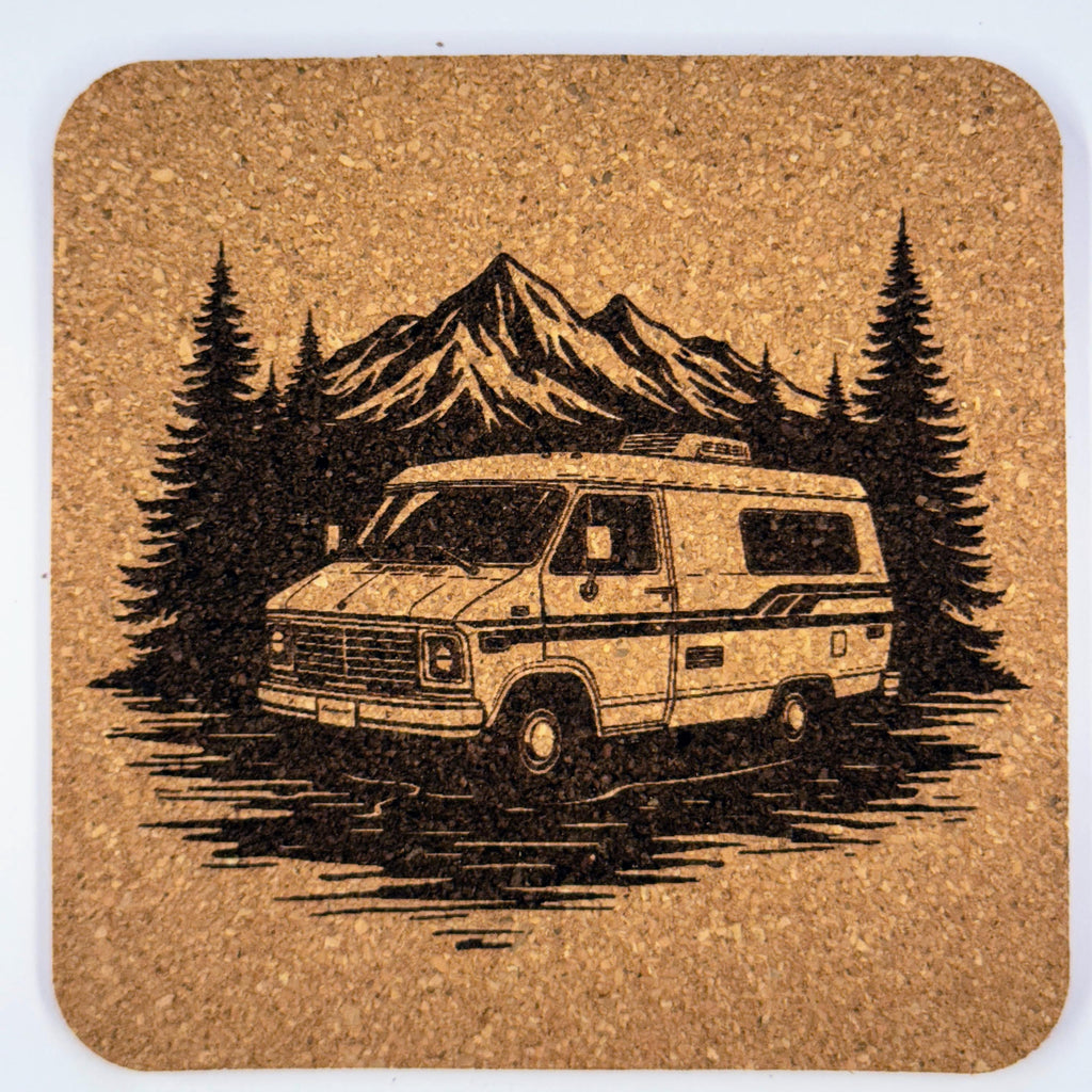 RV Travel Camper Set of 4 Laser Engraved Cork Coasters