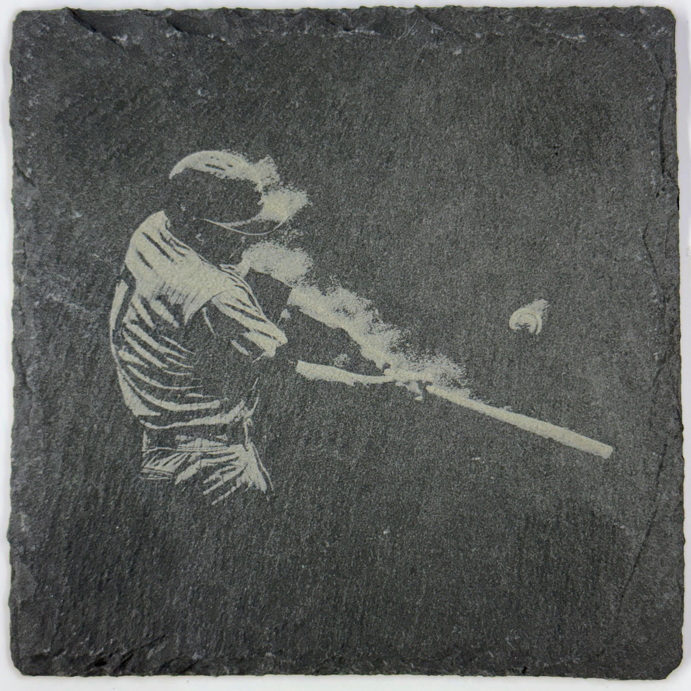 Laser Engraved Baseball Slate Coasters: Batter & Runner Designs