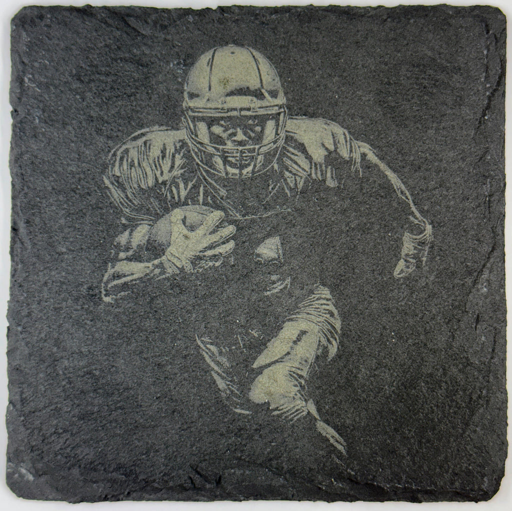 Laser Engraved Football Slate Coasters: Quarterback, Receiver, Runner Designs