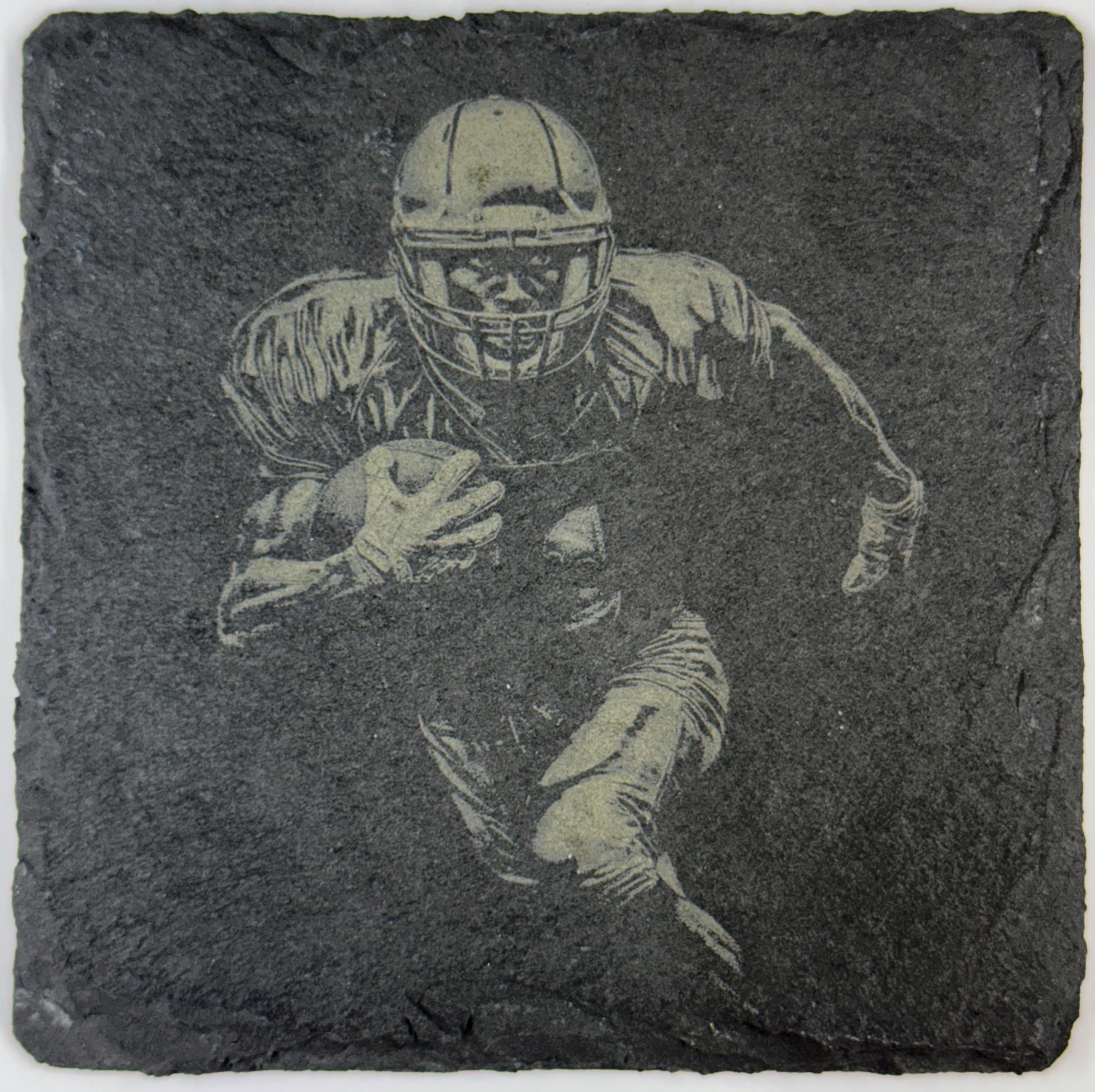 Laser Engraved Football Slate Coasters: Quarterback, Receiver, Runner Designs