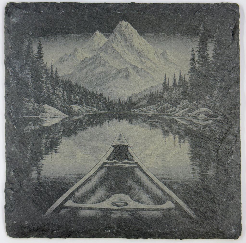 Kayaking and Canoeing Mountain Lake Coasters – Scenic Paddle & Fishing Slate Coaster 4 Pack