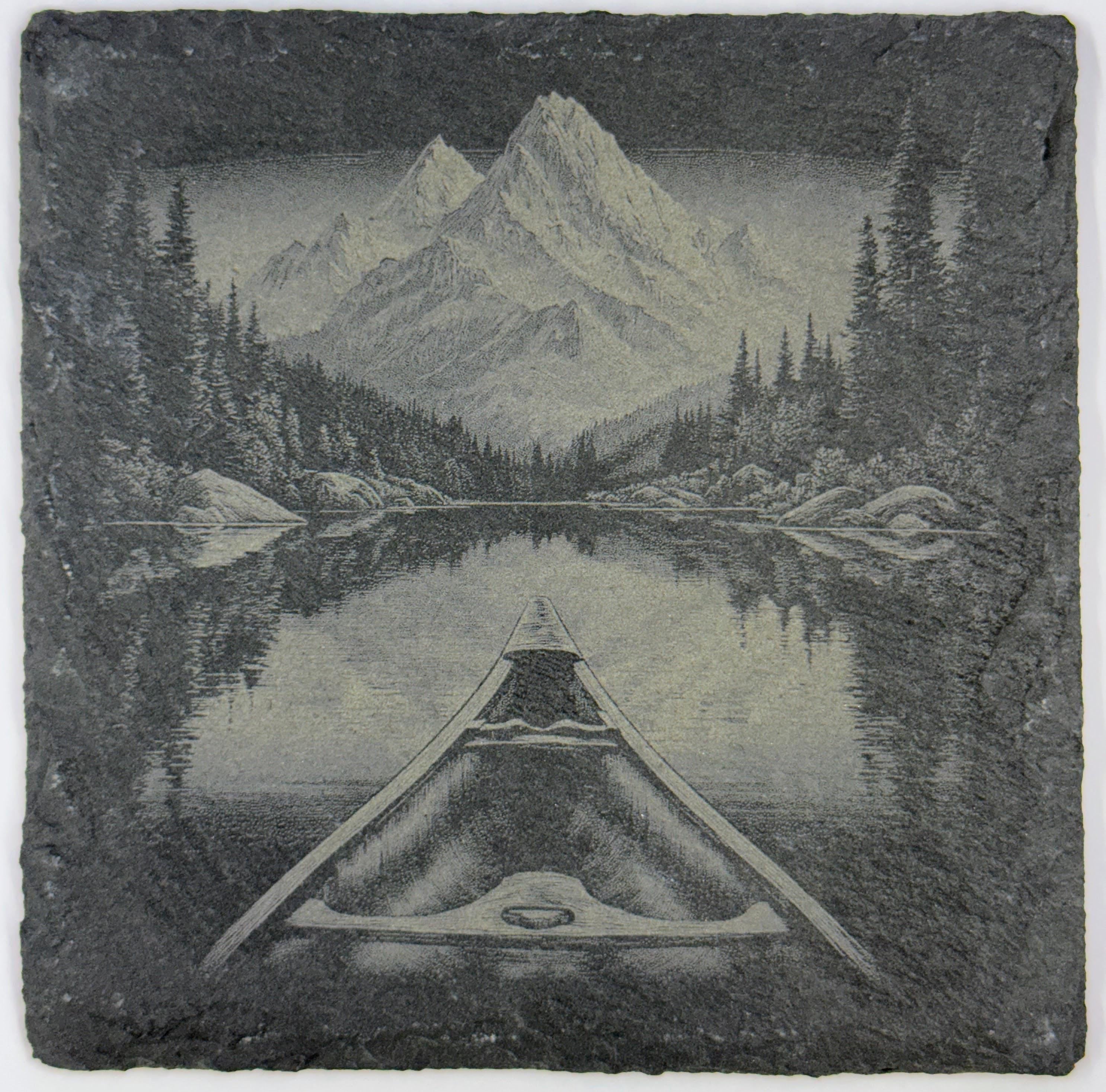 Kayaking and Canoeing Mountain Lake Coasters – Scenic Paddle & Fishing Slate Coaster 4 Pack