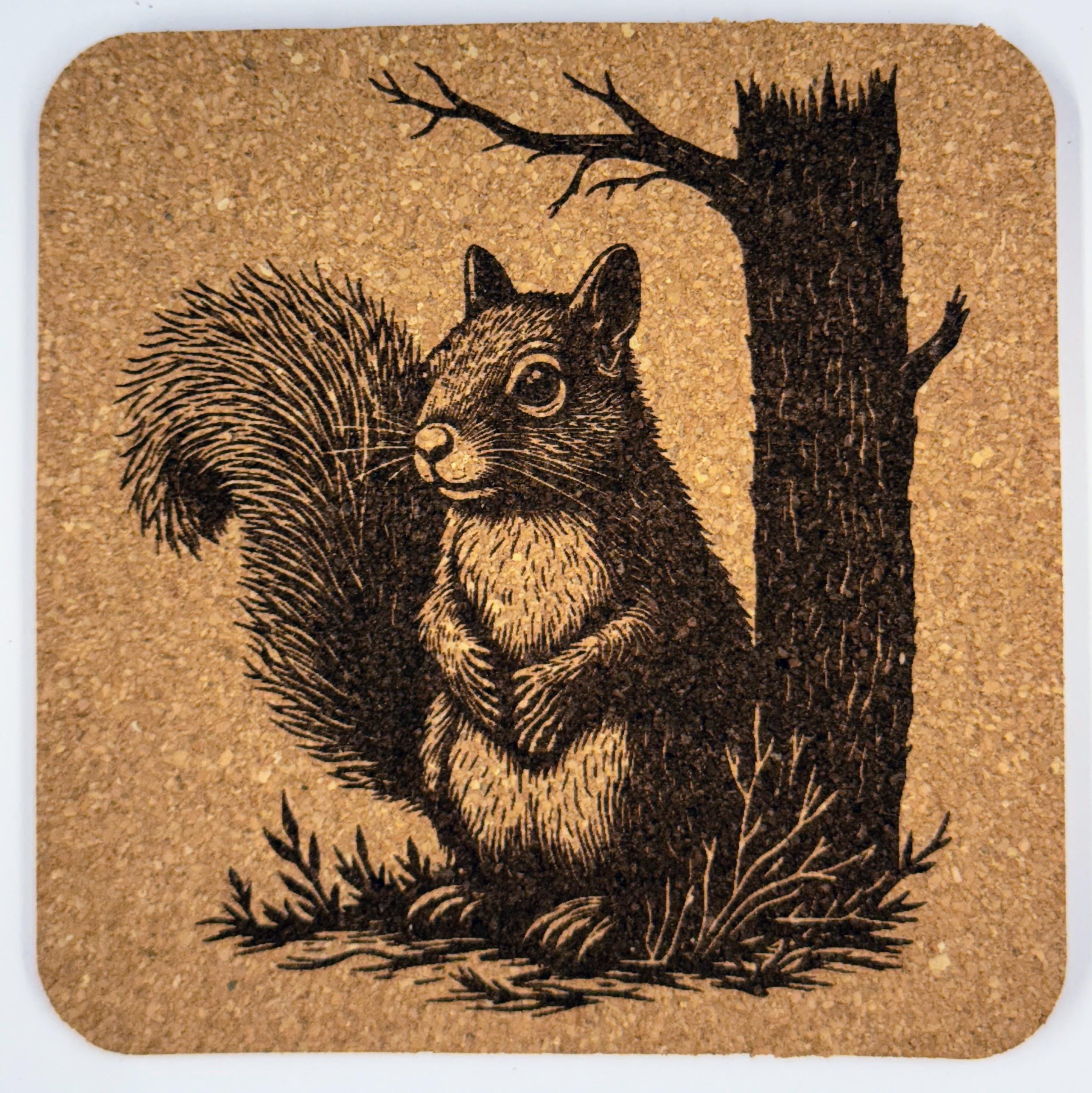 Squirrel Cork Coasters – Rustic Woodland Animal Drink Coaster Set of 4