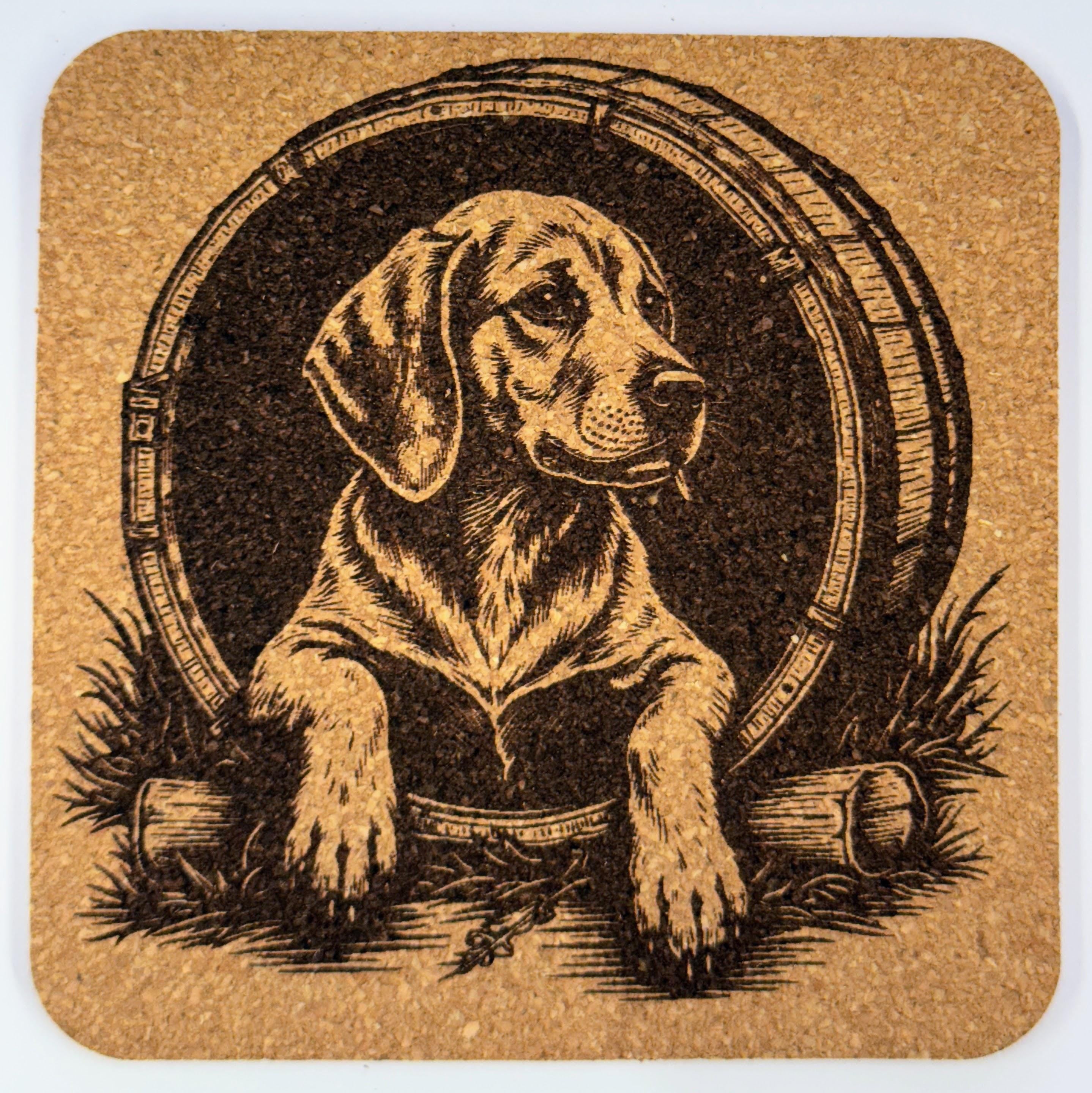 Beagle Cork Coasters – Rustic Hunting Dog Drink Coaster Set of 4