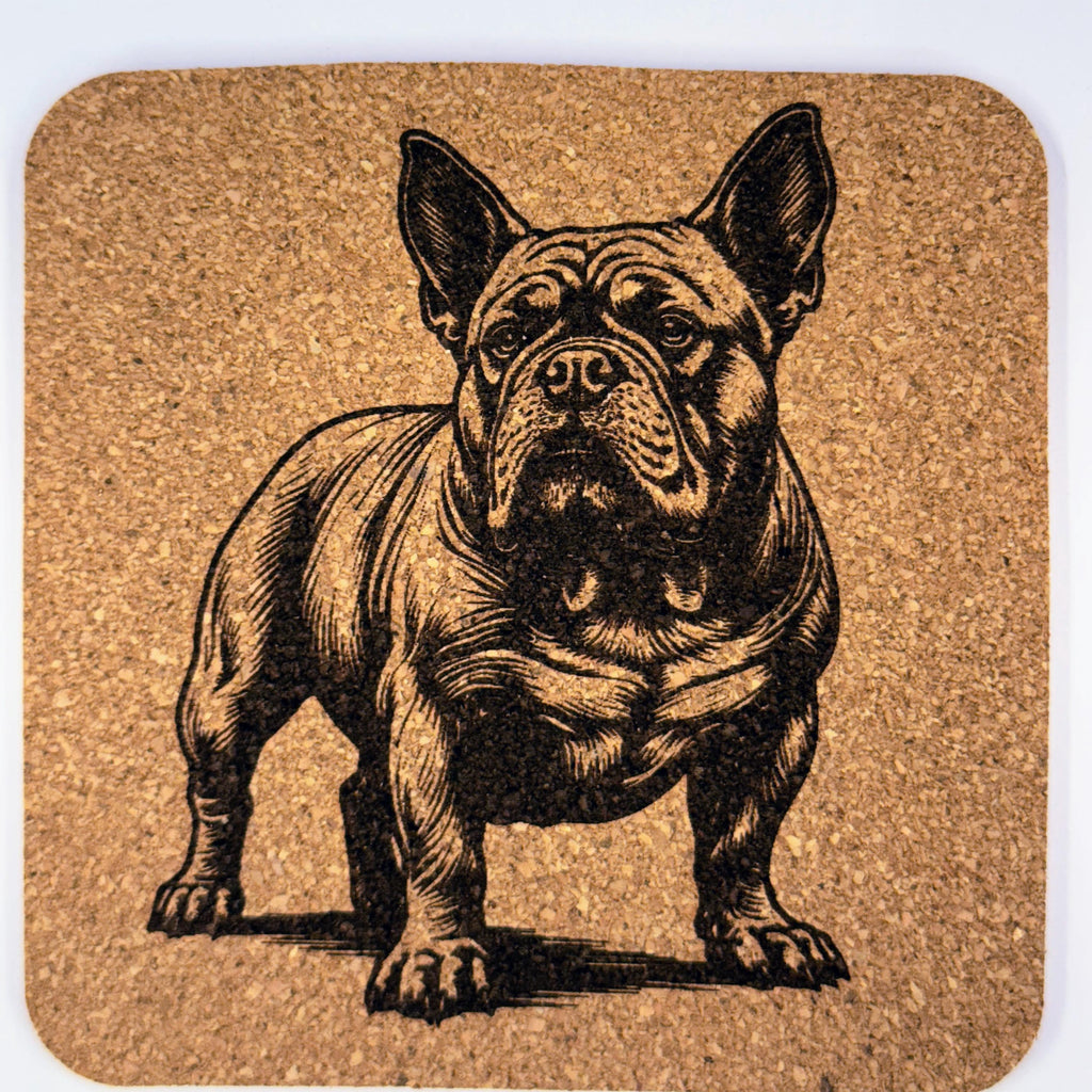 French Bulldog Cork Coasters – Rustic Dog Lover Gift Set of 4