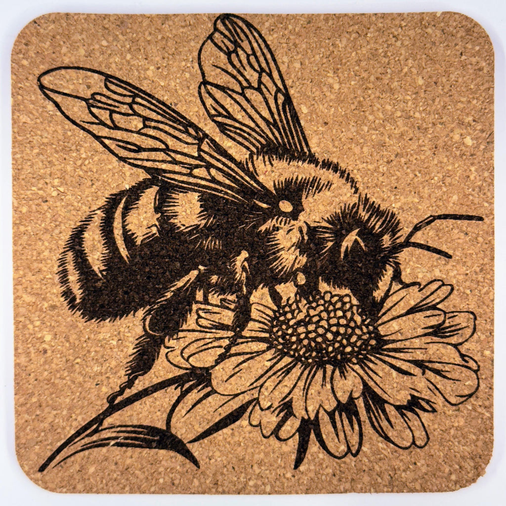 HoneyBee Coasters – Set of 4 Laser Engraved Nature-Inspired Bee Design