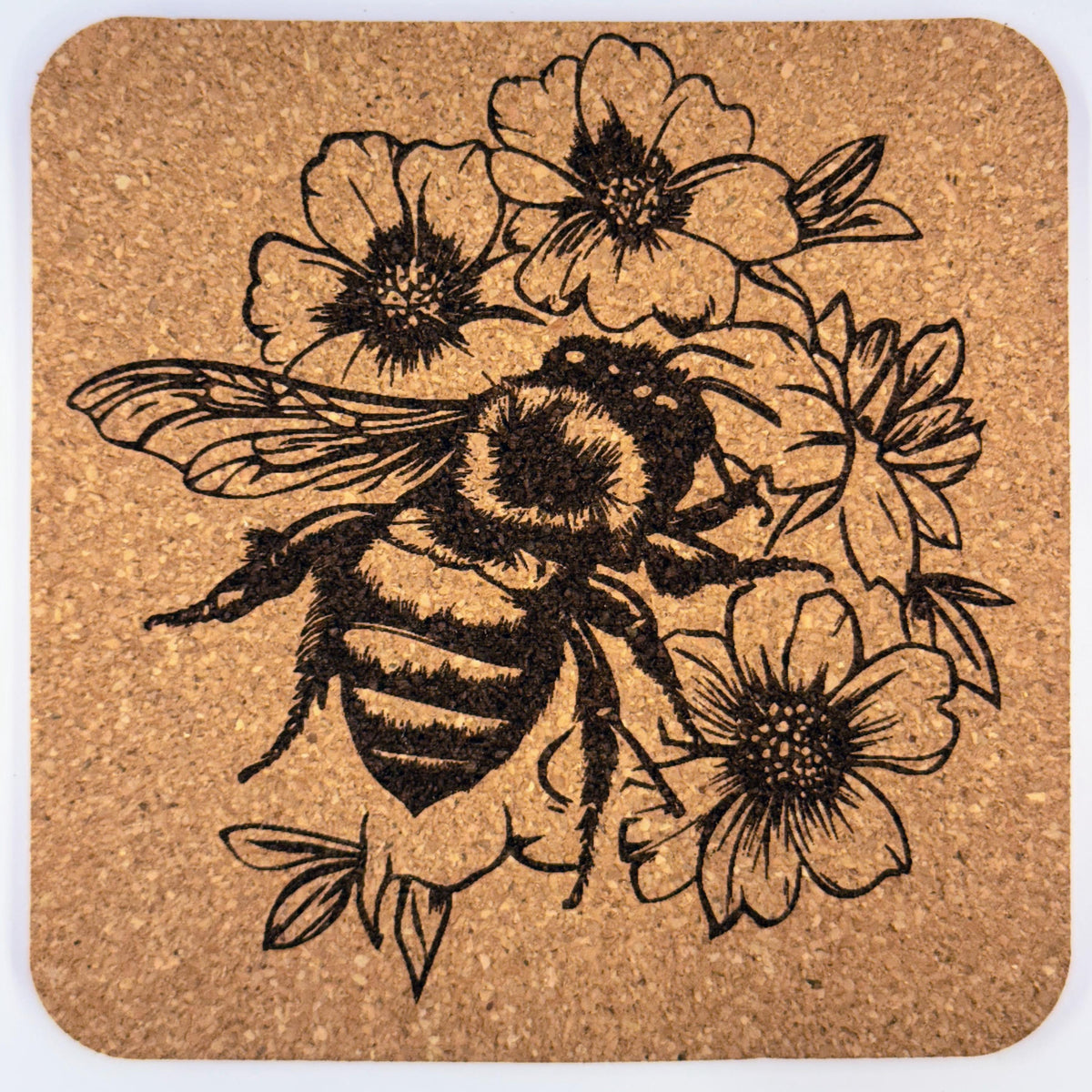 HoneyBee Coasters – Set of 4 Laser Engraved Nature-Inspired Bee Design