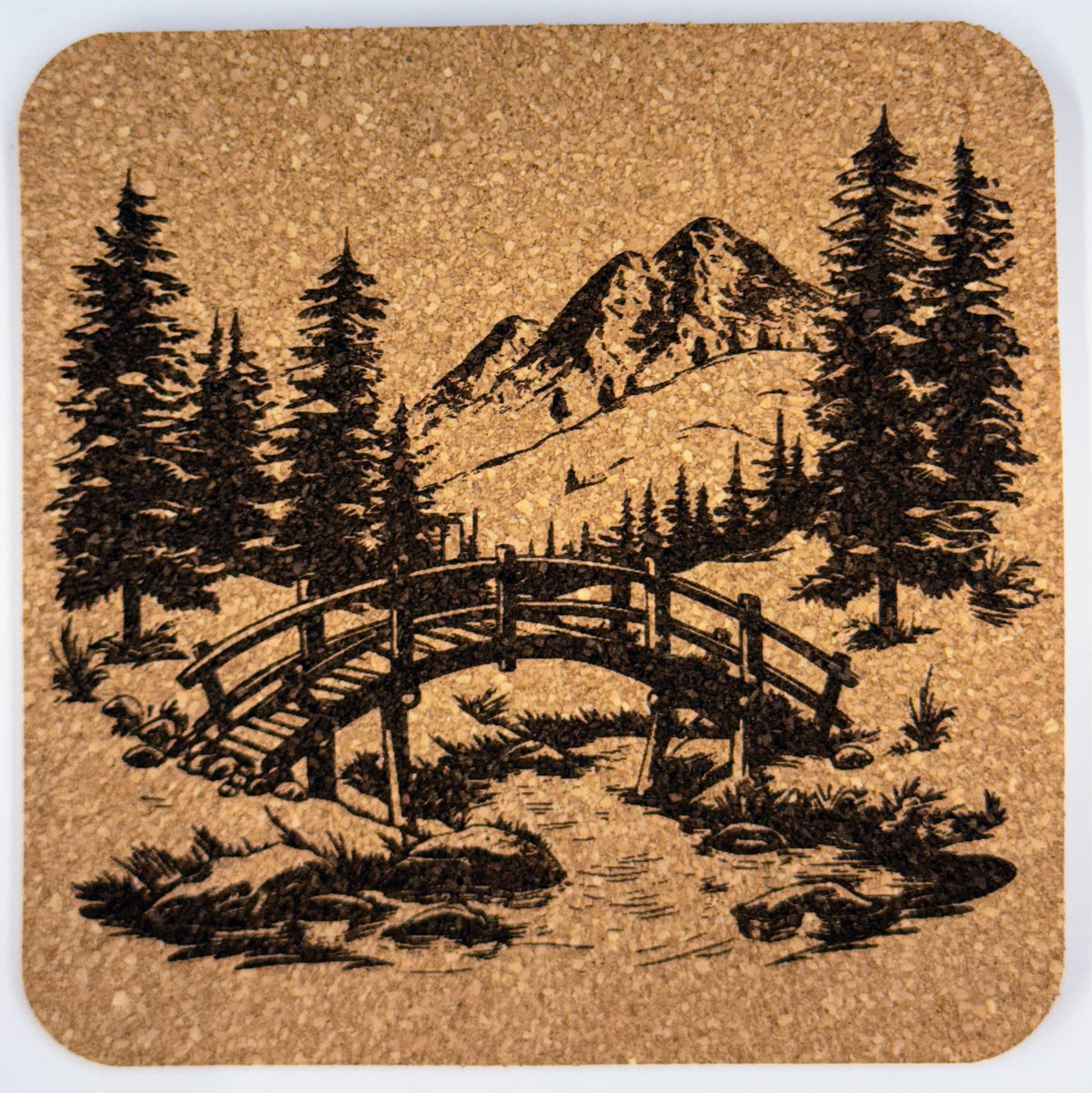 Mountain Trail Set of 4  Cork Coasters, Rustic Hiking Path and Nature Décor