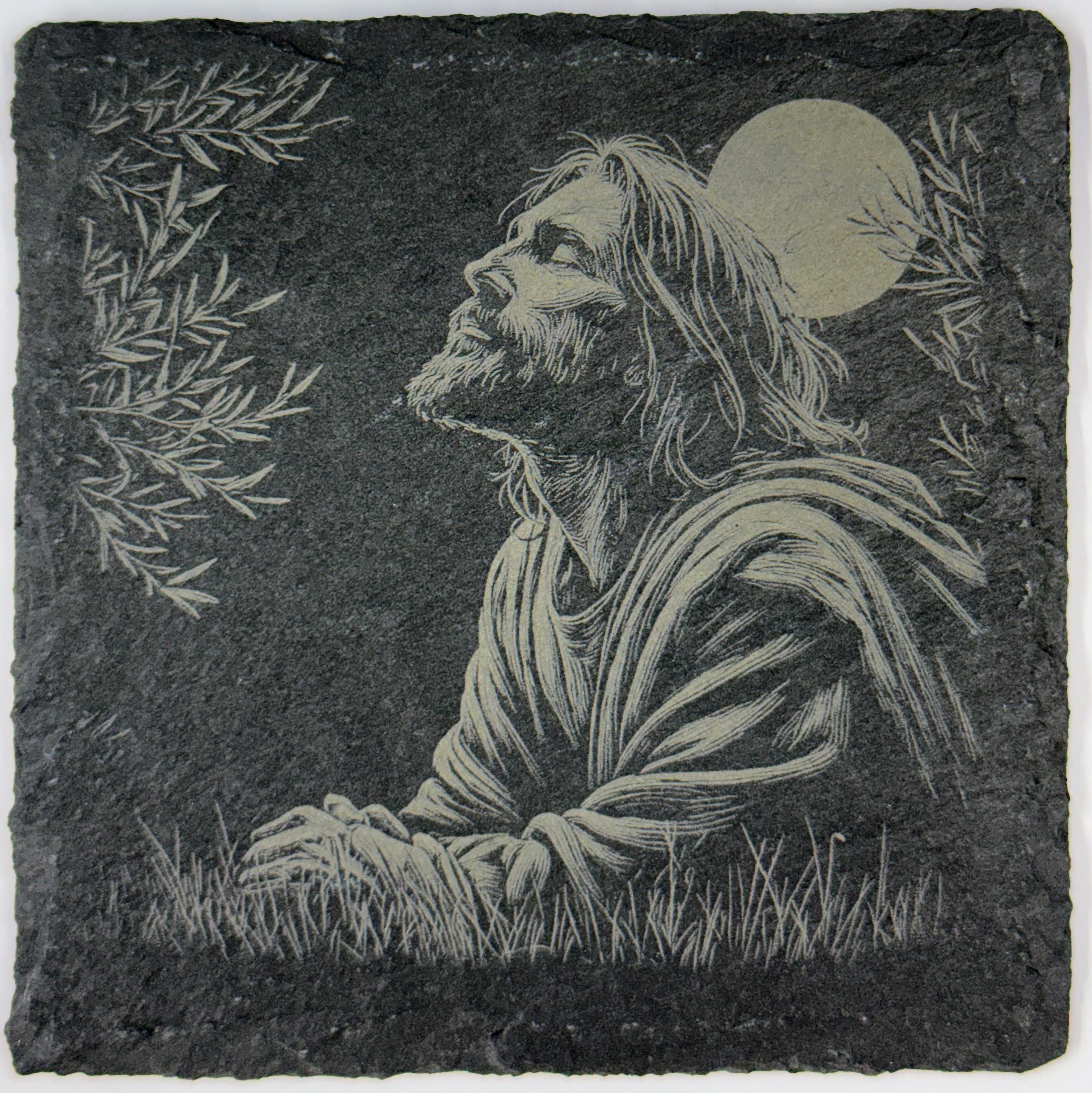 Christian Faith Slate Coaster Set – 4 Pack of Laser Engraved Religious Scenes with Jesus