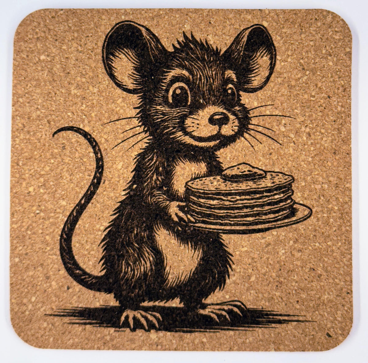 Cooking Mouse Cork Coaster Set of 4 – Engraved Whimsical Kitchen Mice Drink Coasters