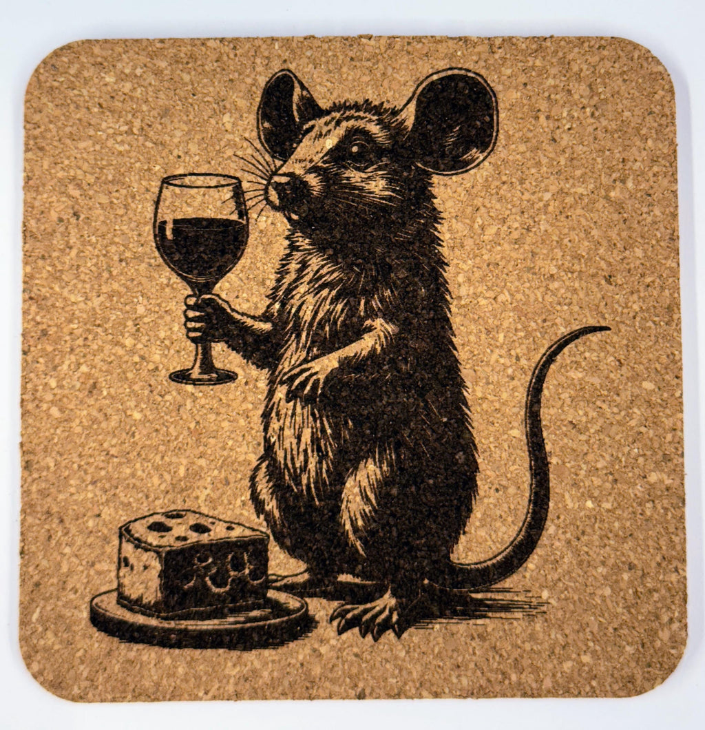 Mouse Cork Coaster Set: Whimsical Wine, Cheese & Pizza Designs