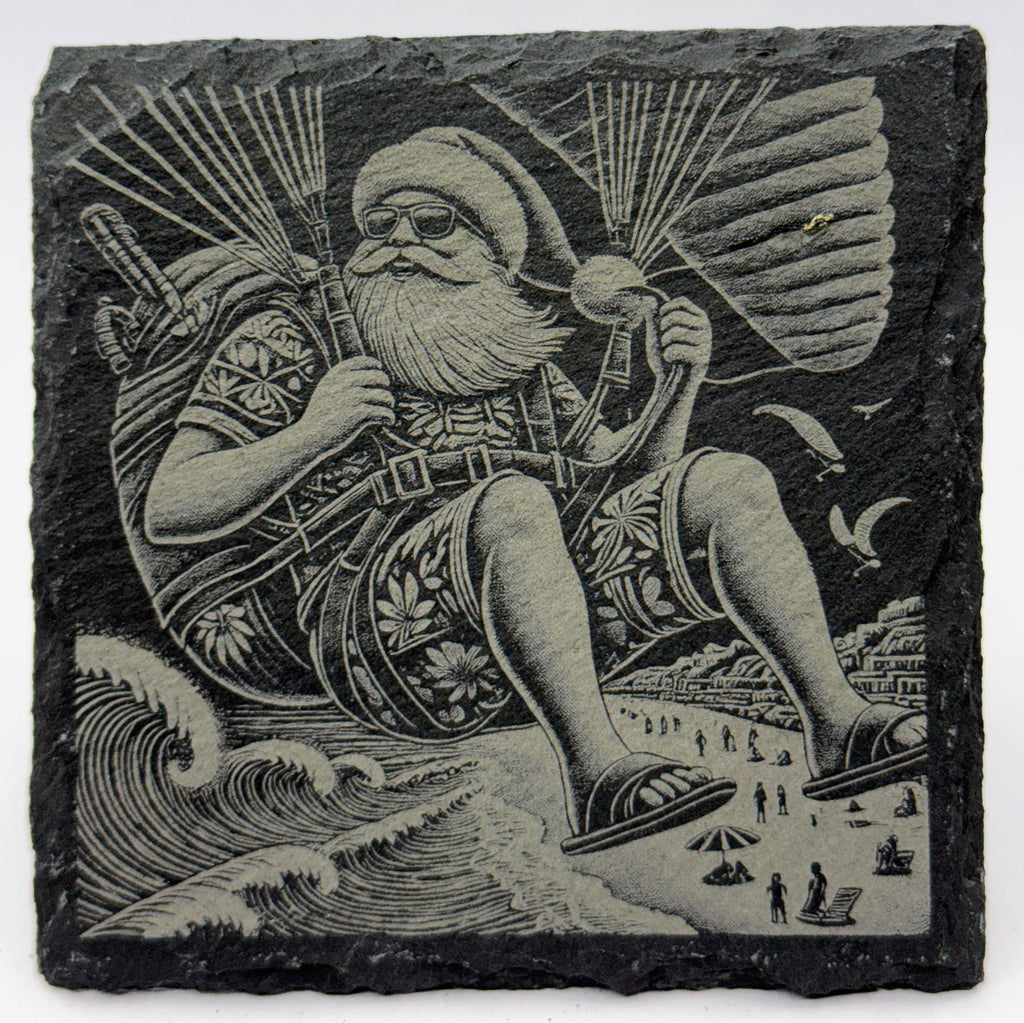 Engraved Santa Adventure Slate Coasters - Christmas Barware Gift (4-Pack)