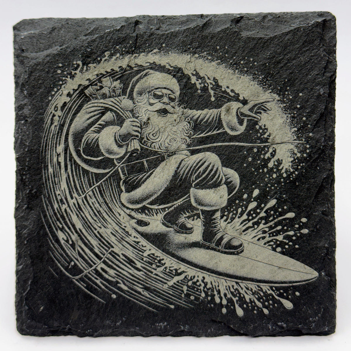 Engraved Santa Adventure Slate Coasters - Christmas Barware Gift (4-Pack)
