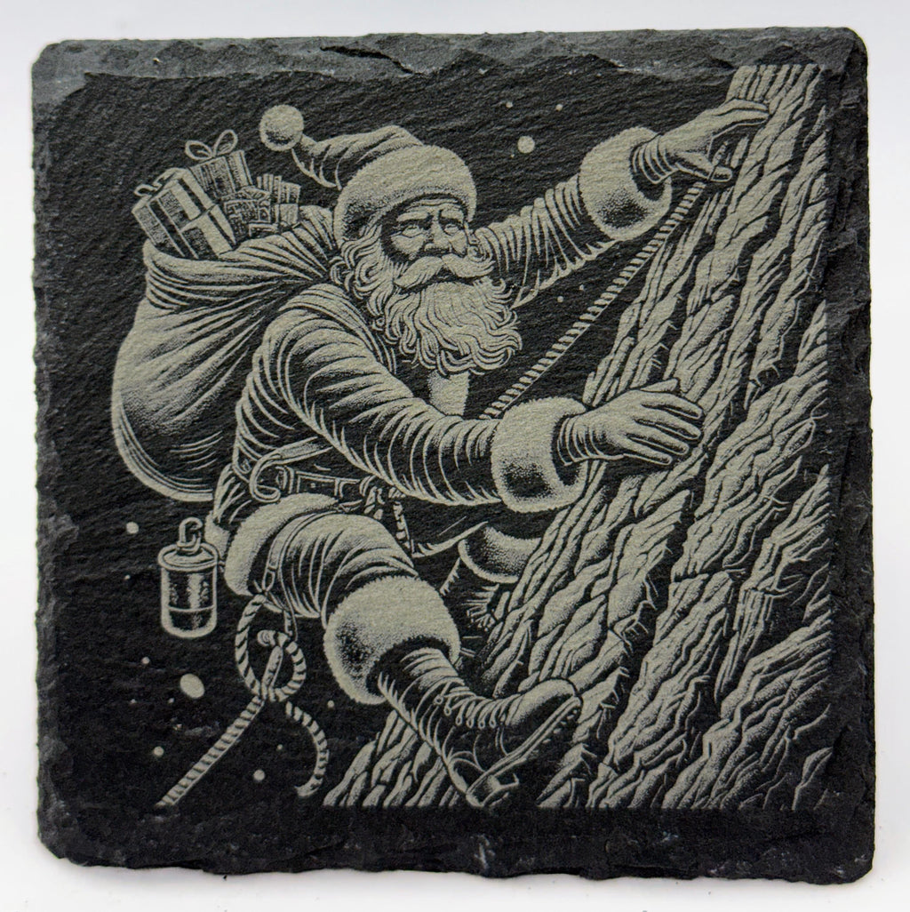 Engraved Santa Adventure Slate Coasters - Christmas Barware Gift (4-Pack)