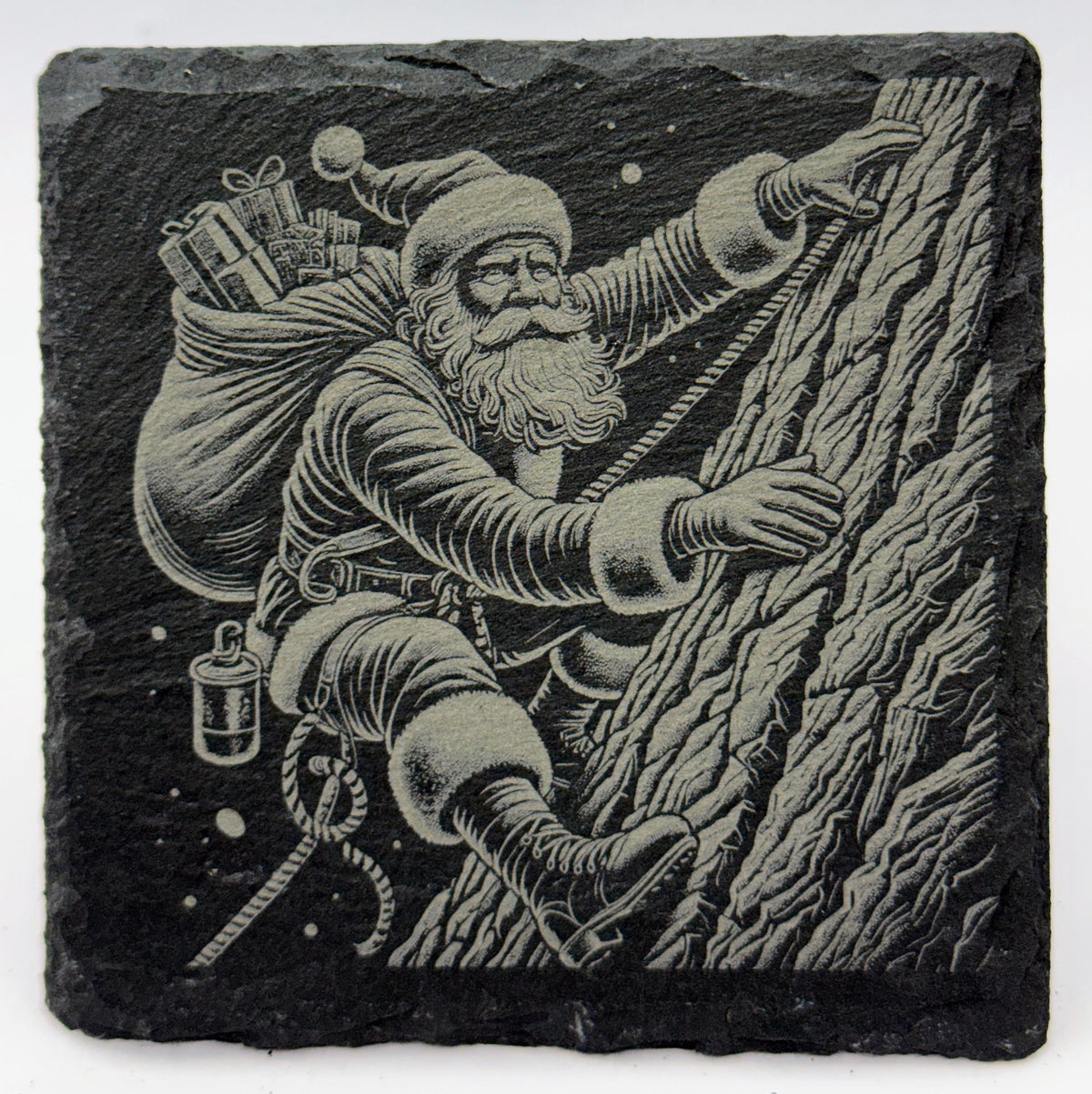 Engraved Santa Adventure Slate Coasters - Christmas Barware Gift (4-Pack)