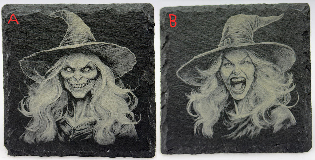 Screaming Witch Slate Coasters: Gothic Halloween Decor - Set of 4