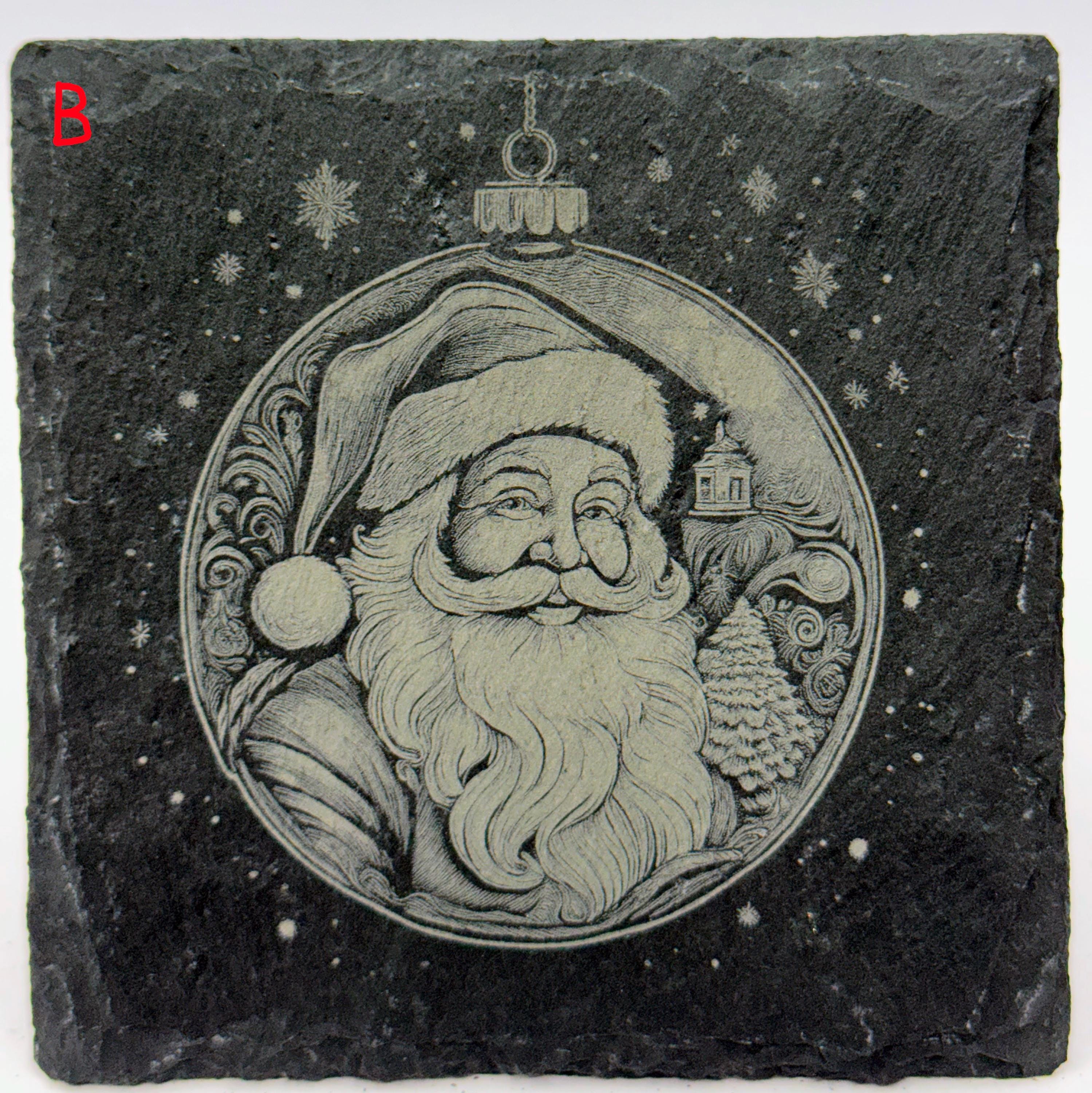 Christmas Ornament Slate Coasters – Santa, Reindeer, Snowman, Tree, Elf & Cabin – Pick Any 4