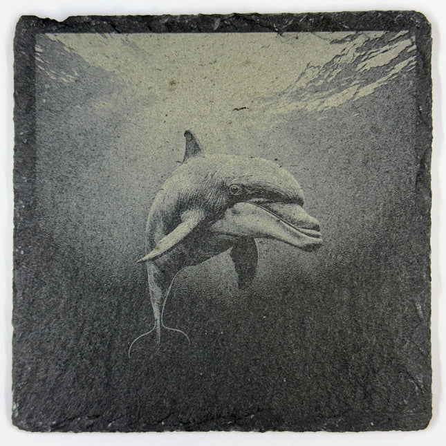 Dolphin Ocean Wildlife, Coastal Beach Decor, Set of 4 Laser Engraved Slate Coasters
