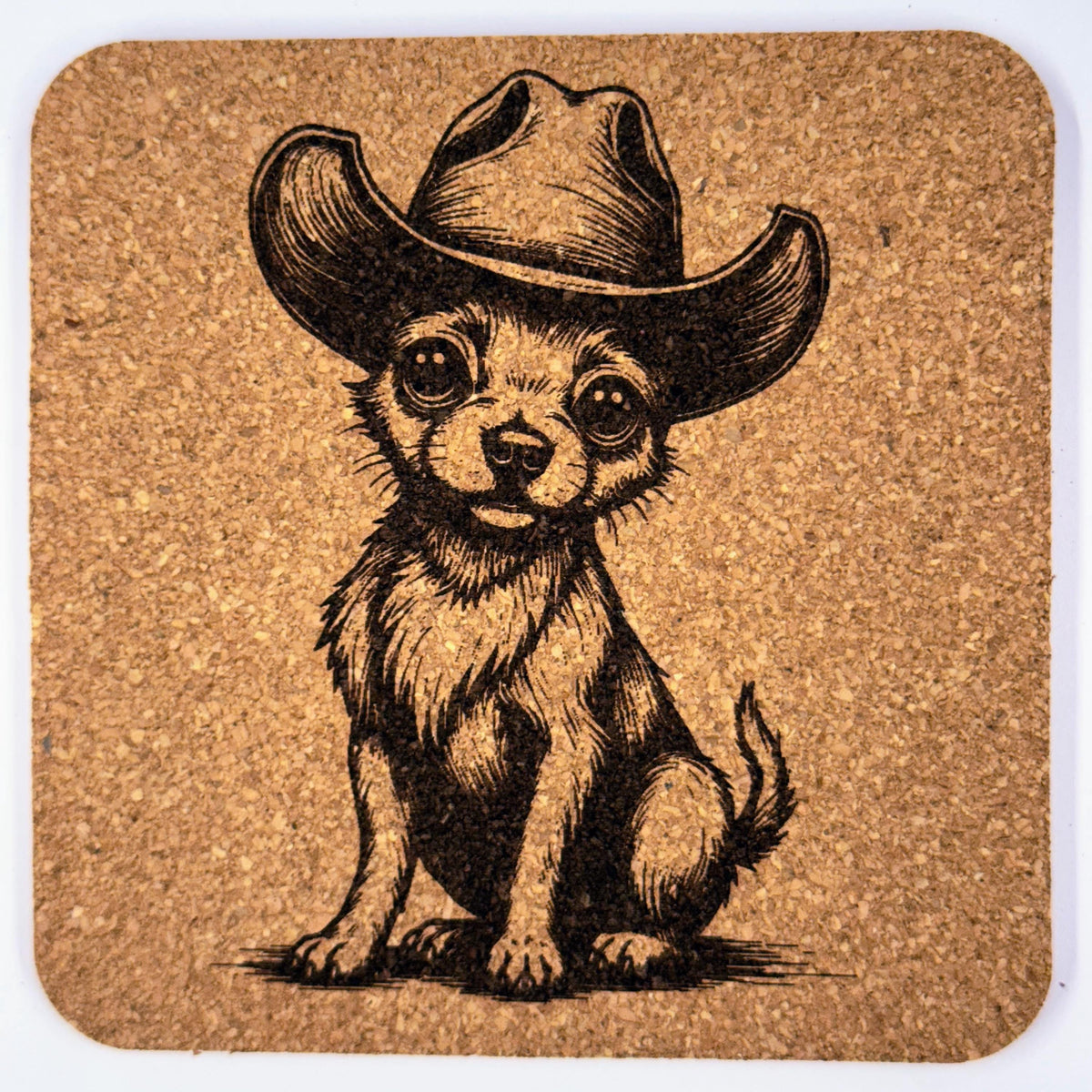 Cowboy Chihuahua Cork Coaster Set: Rustic Western Dog Drink Coasters