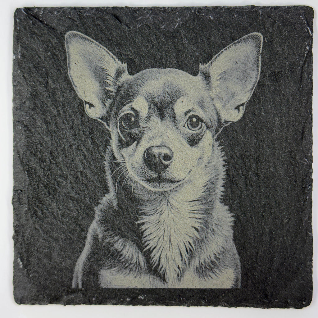 Chihuahua Laser Engraved Slate Coaster Set: Dog Lover Gift