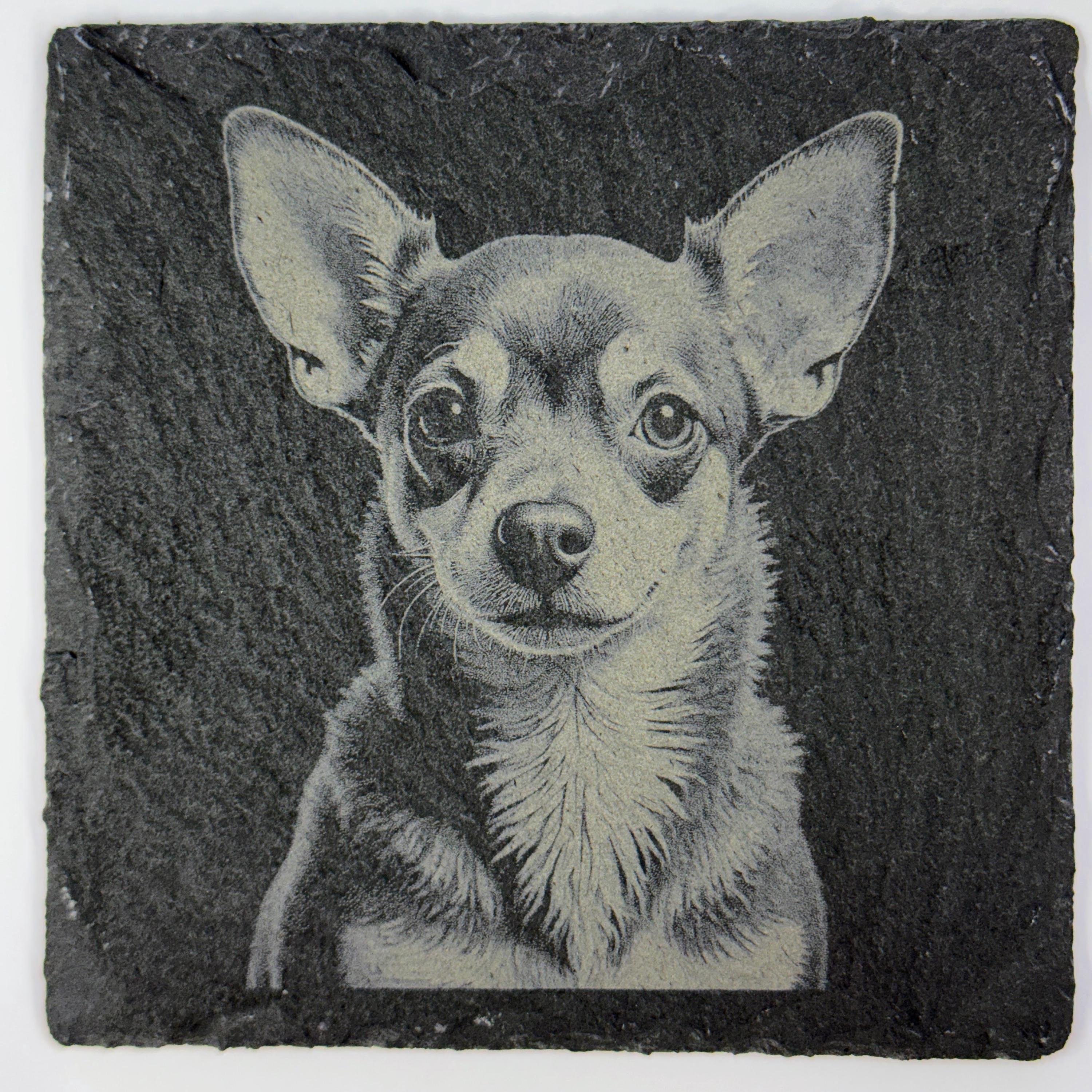 Chihuahua Laser Engraved Slate Coaster Set: Dog Lover Gift
