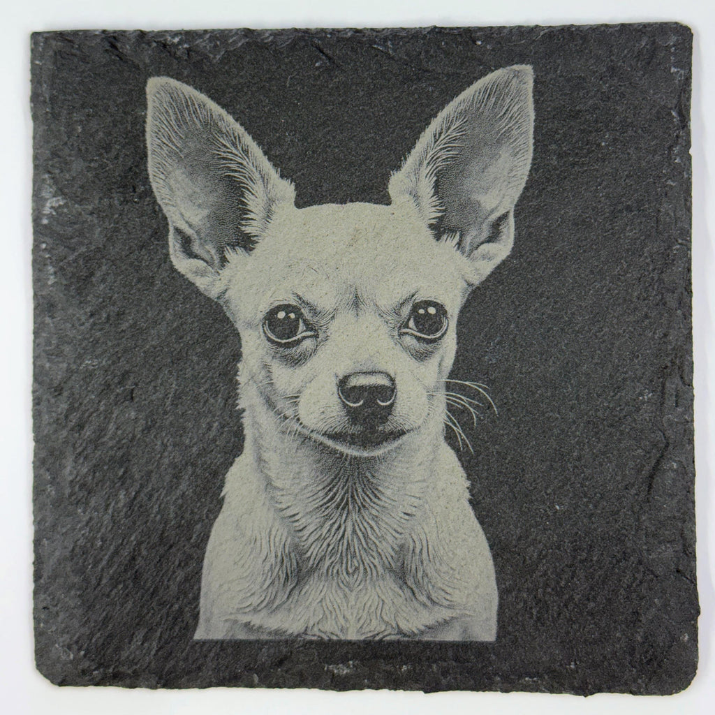 Chihuahua Laser Engraved Slate Coaster Set: Dog Lover Gift