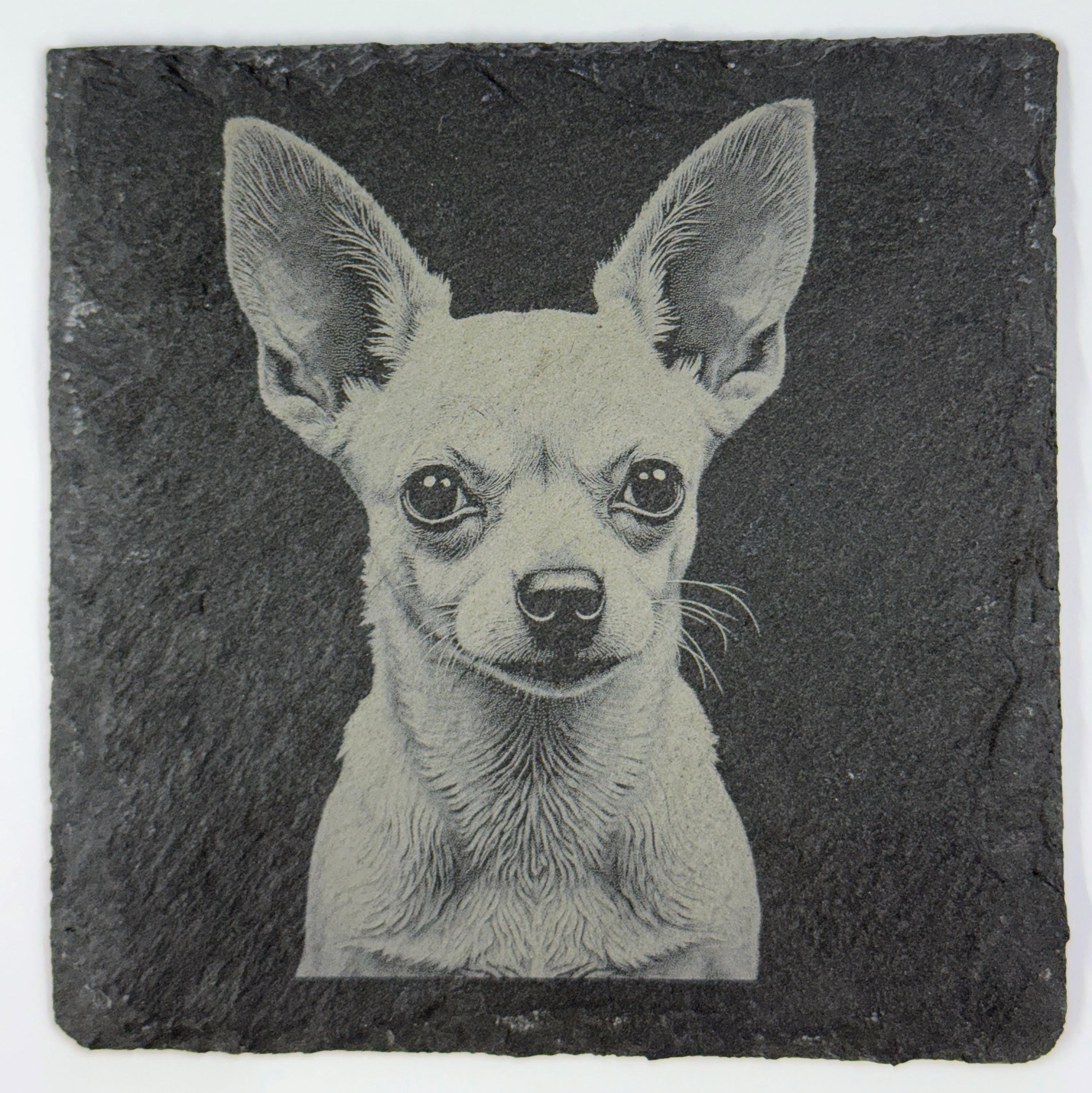 Chihuahua Laser Engraved Slate Coaster Set: Dog Lover Gift