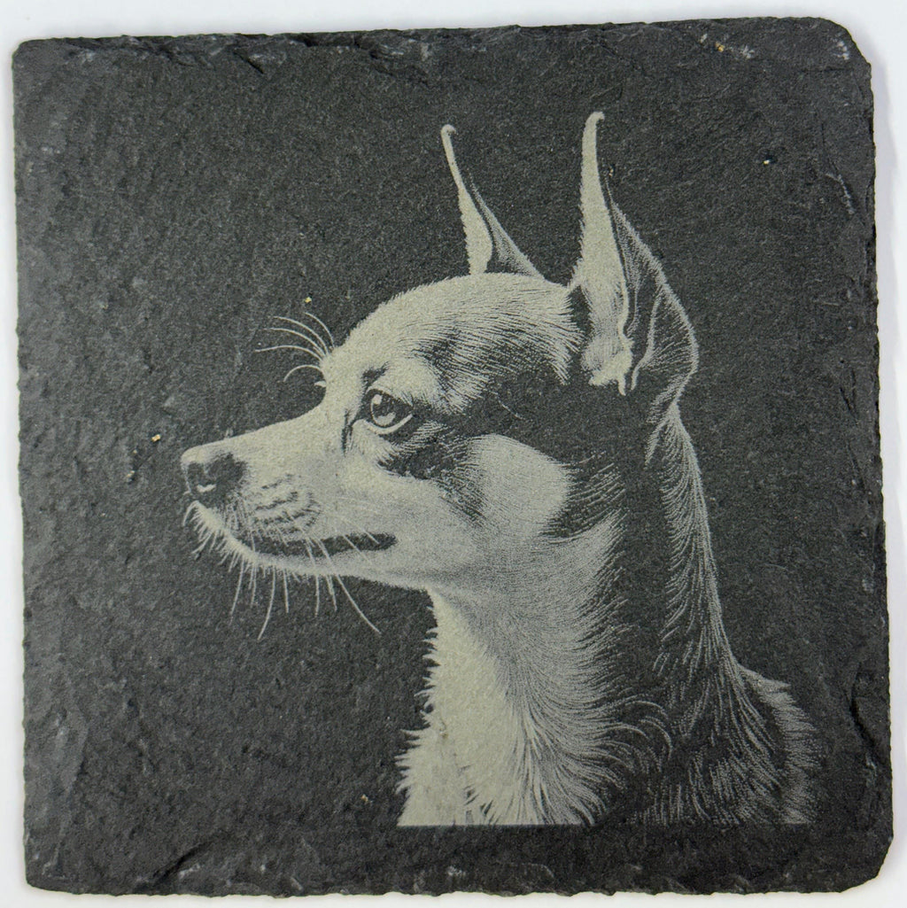 Chihuahua Laser Engraved Slate Coaster Set: Dog Lover Gift