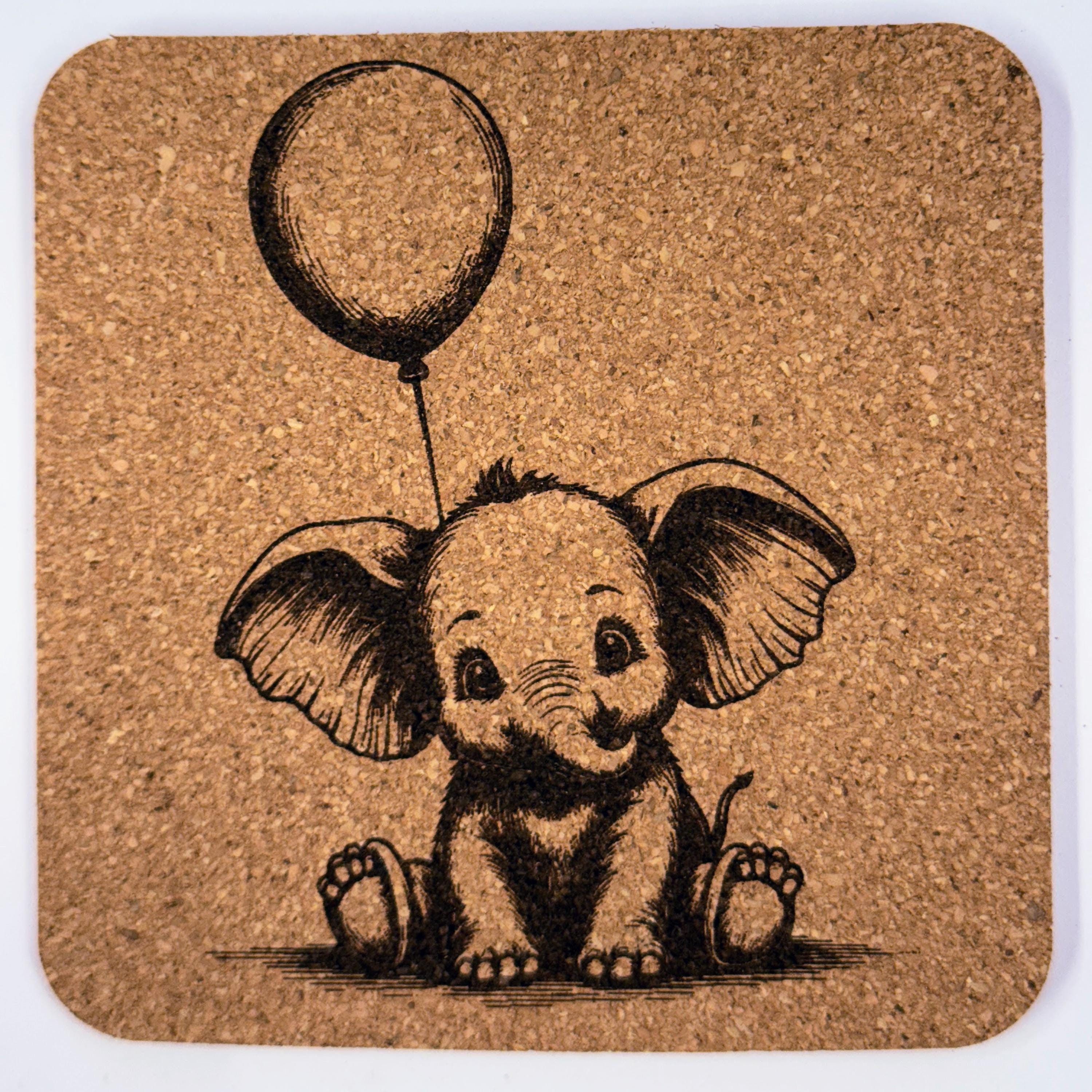 Baby Elephant Cork Coaster Set: Nursery Decor, Animal Lover Gift