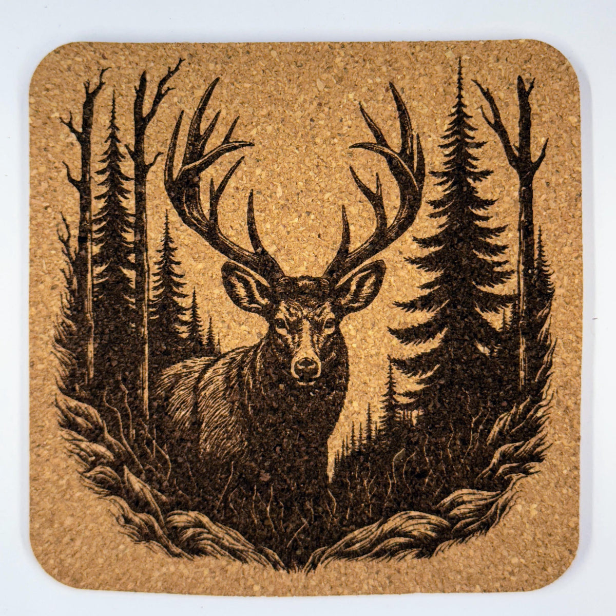 Deer Wildlife Set of 4 Laser Engraved Cork Coasters – Nature and Hunting Lodge Décor