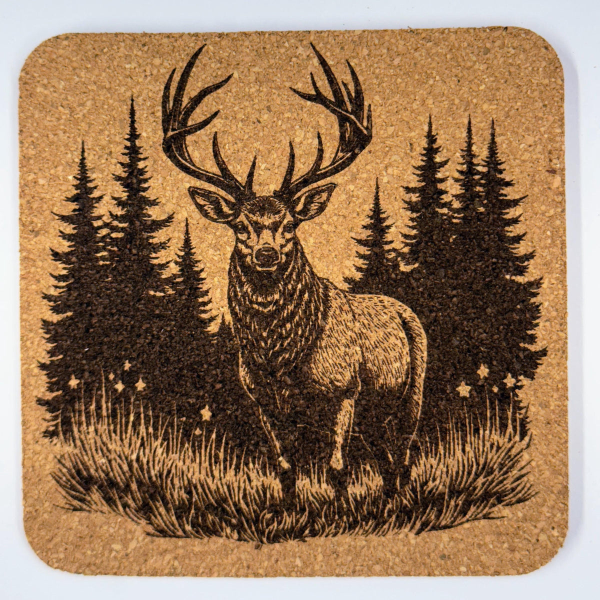 Deer Wildlife Set of 4 Laser Engraved Cork Coasters – Nature and Hunting Lodge Décor