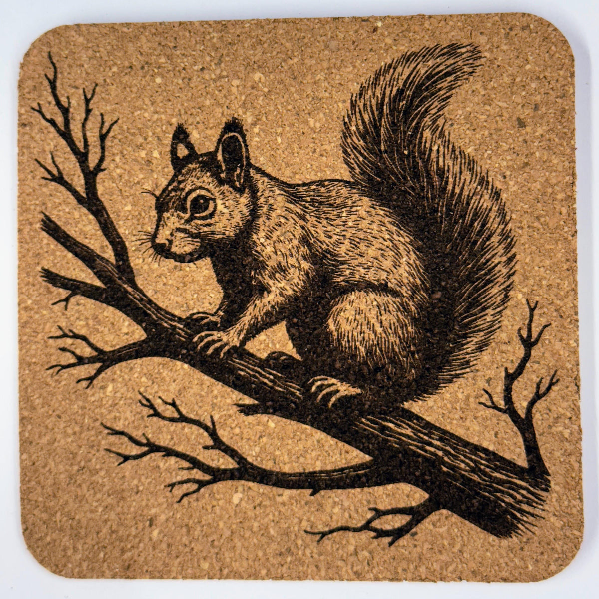 Squirrel Cork Coasters – Rustic Woodland Animal Drink Coaster Set of 4