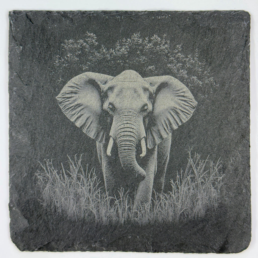 Elephant Slate Coaster Set of 4 – Laser Engraved Wildlife Drink Coasters