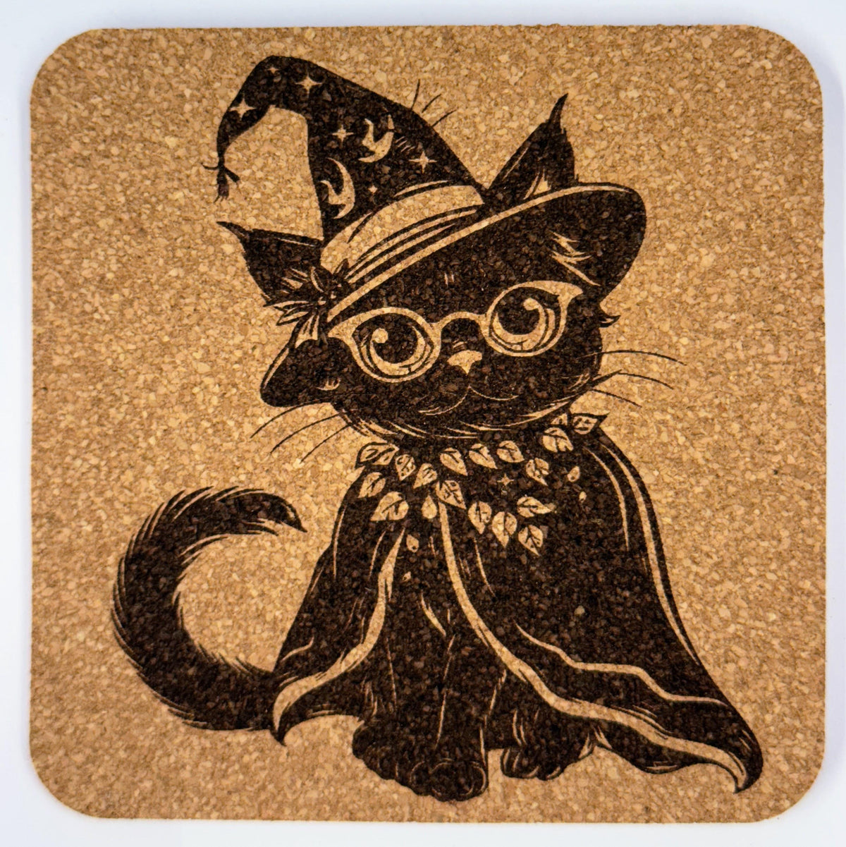 Costumed Cat Cork Coaster Set: Halloween, Witch, Pirate, Cowboy Cats