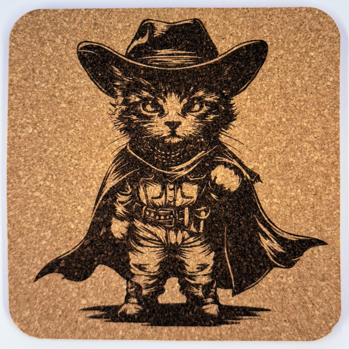 Costumed Cat Cork Coaster Set: Halloween, Witch, Pirate, Cowboy Cats