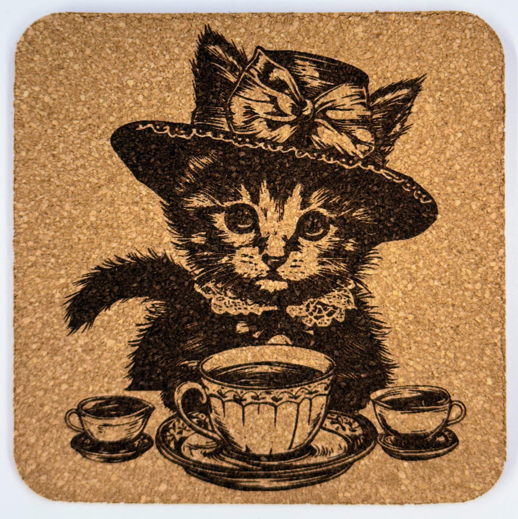 Costumed Cat Cork Coaster Set: Halloween, Witch, Pirate, Cowboy Cats
