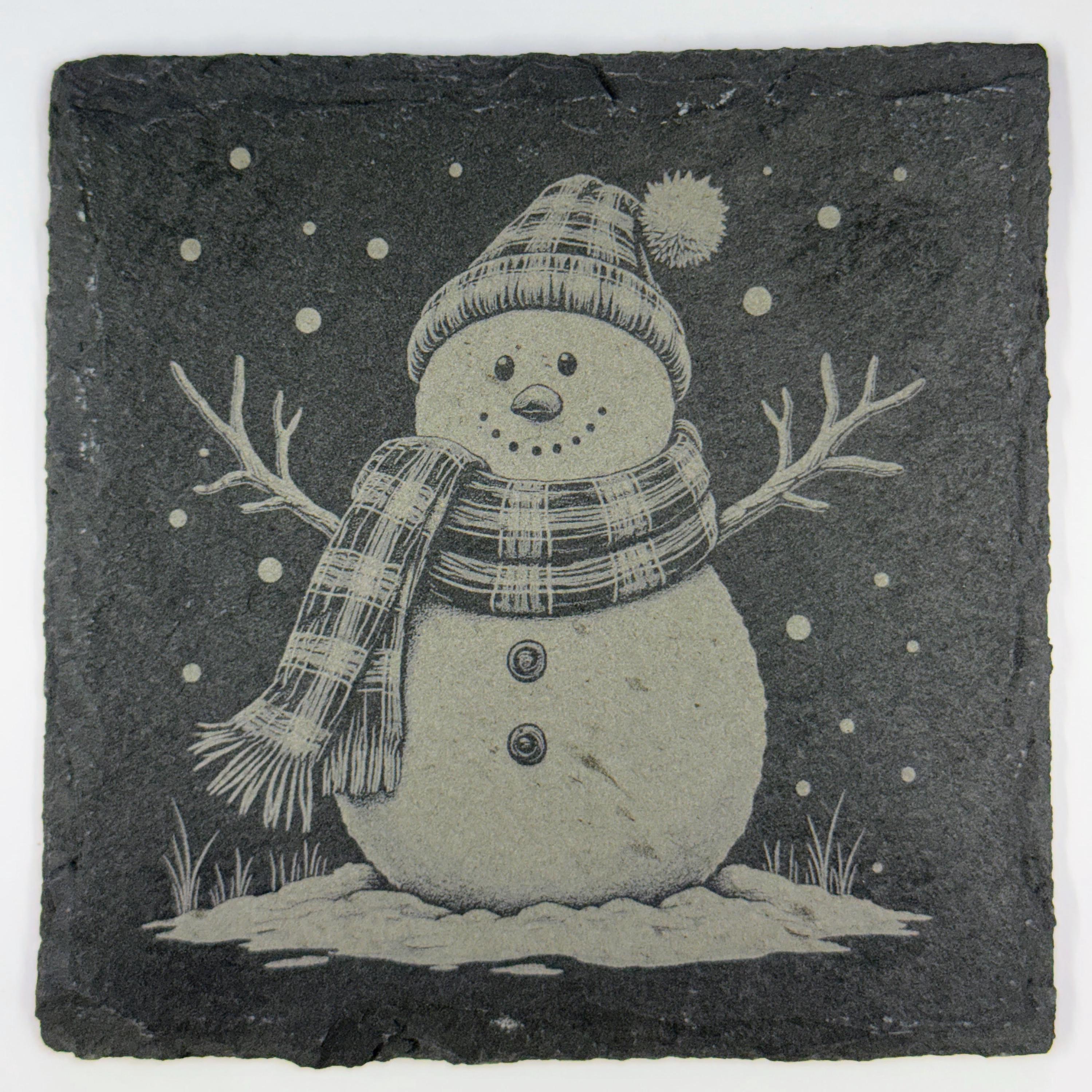 Snowman Slate Coaster Set – Engraved Winter Holiday Rustic Christmas Drink Coasters