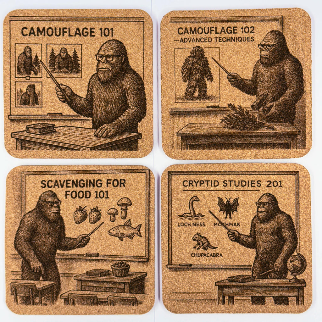 Bigfoot Teacher Set of 4 Laser Engraved Cork Coasters