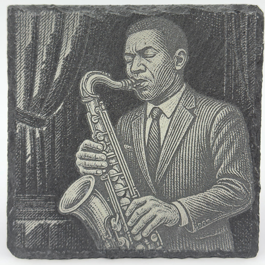 Jazz Slate Coasters (4-Pack) – Blues Musician Vintage Nightclub Art