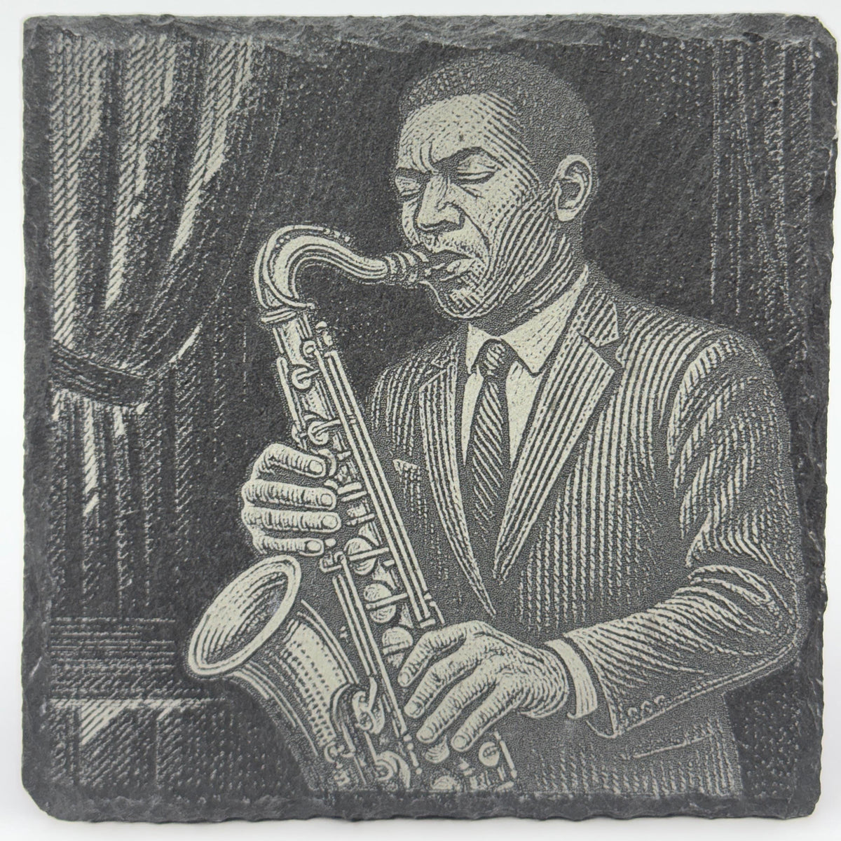 Jazz Slate Coasters (4-Pack) – Blues Musician Vintage Nightclub Art