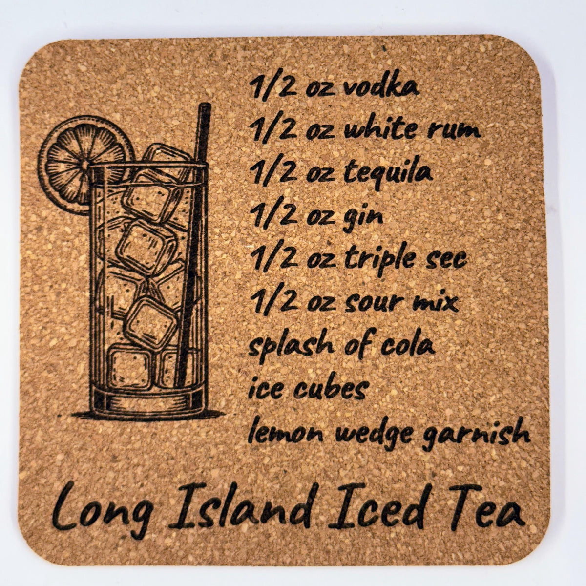 Cocktail Recipe Drink Coasters: Laser Engraved Cork Set of 4