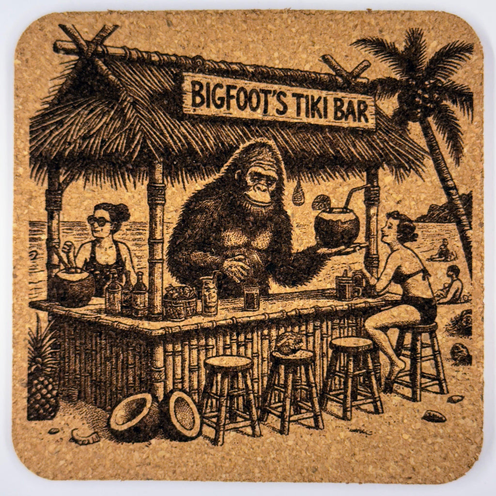 Tropical Bigfoot – Set of 4 Laser Engraved Cork Coasters