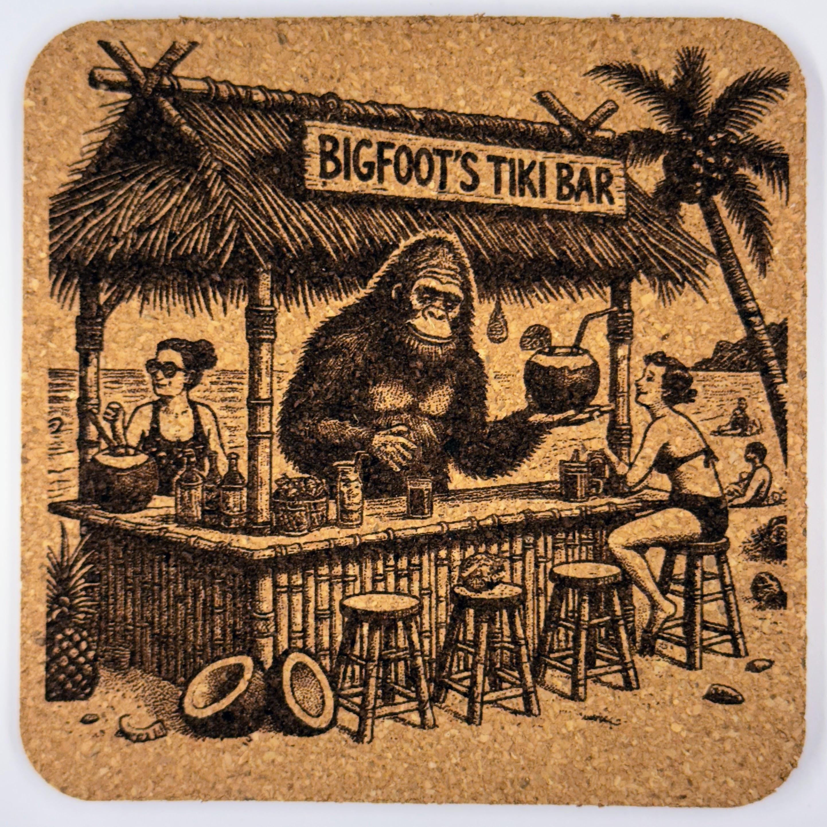 Tropical Bigfoot – Set of 4 Laser Engraved Cork Coasters