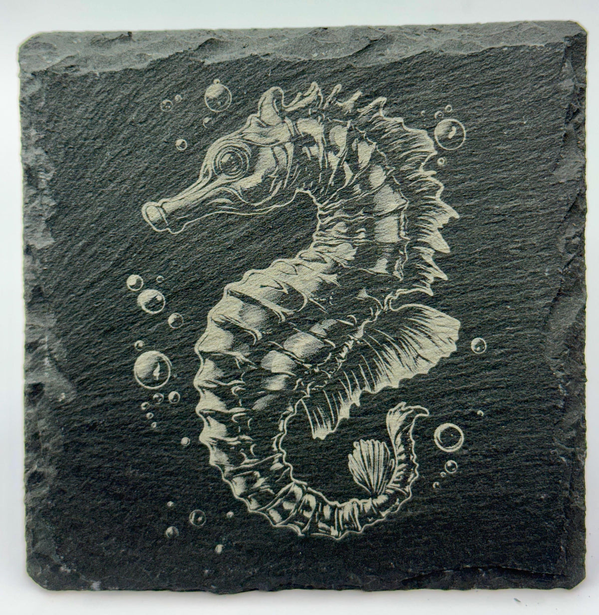Engraved Ocean Life Slate Coasters: Nautical Coastal Decor, Set of 4