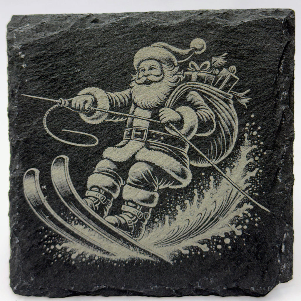 Engraved Santa Adventure Slate Coasters - Christmas Barware Gift (4-Pack)