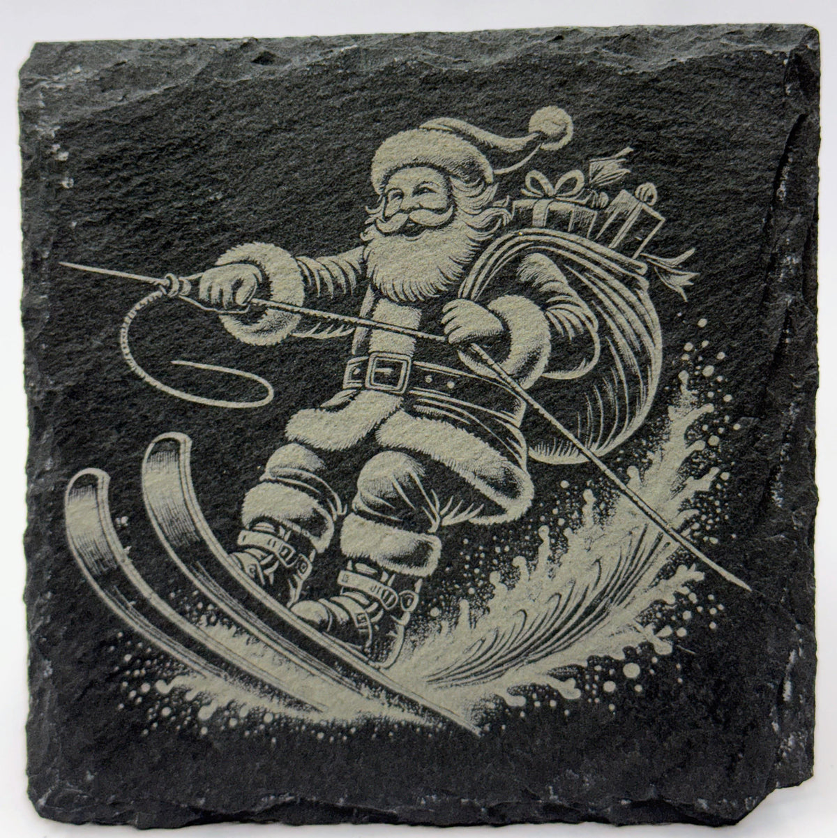 Engraved Santa Adventure Slate Coasters - Christmas Barware Gift (4-Pack)