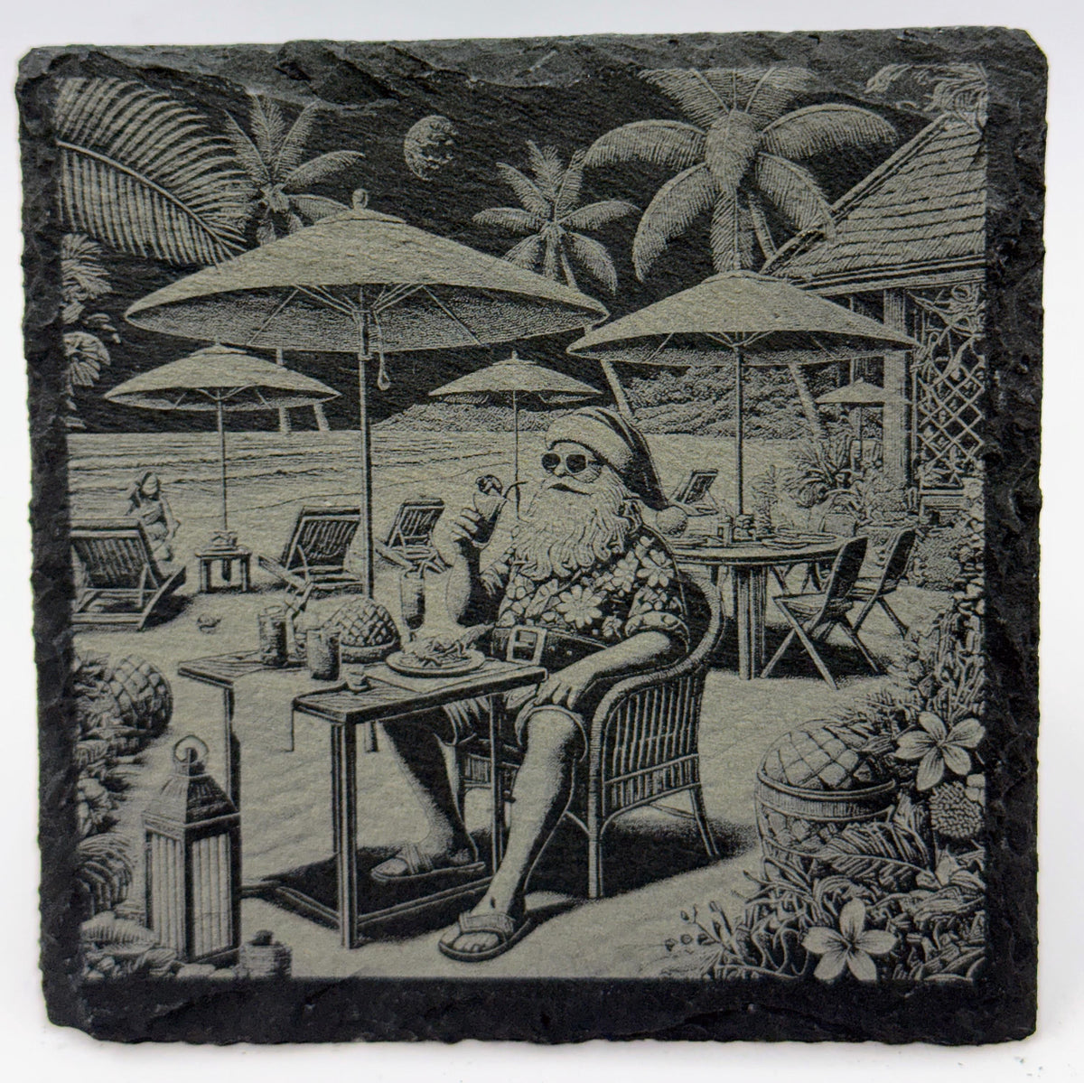 Santa Tropical Vacation Set of 4 Laser Engraved Holiday Drink Coasters