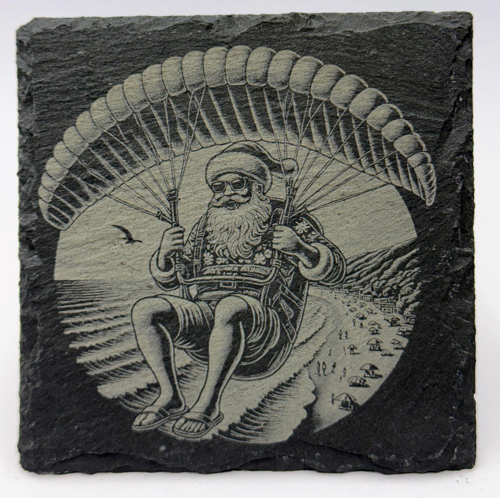 Santa Tropical Vacation Set of 4 Laser Engraved Holiday Drink Coasters