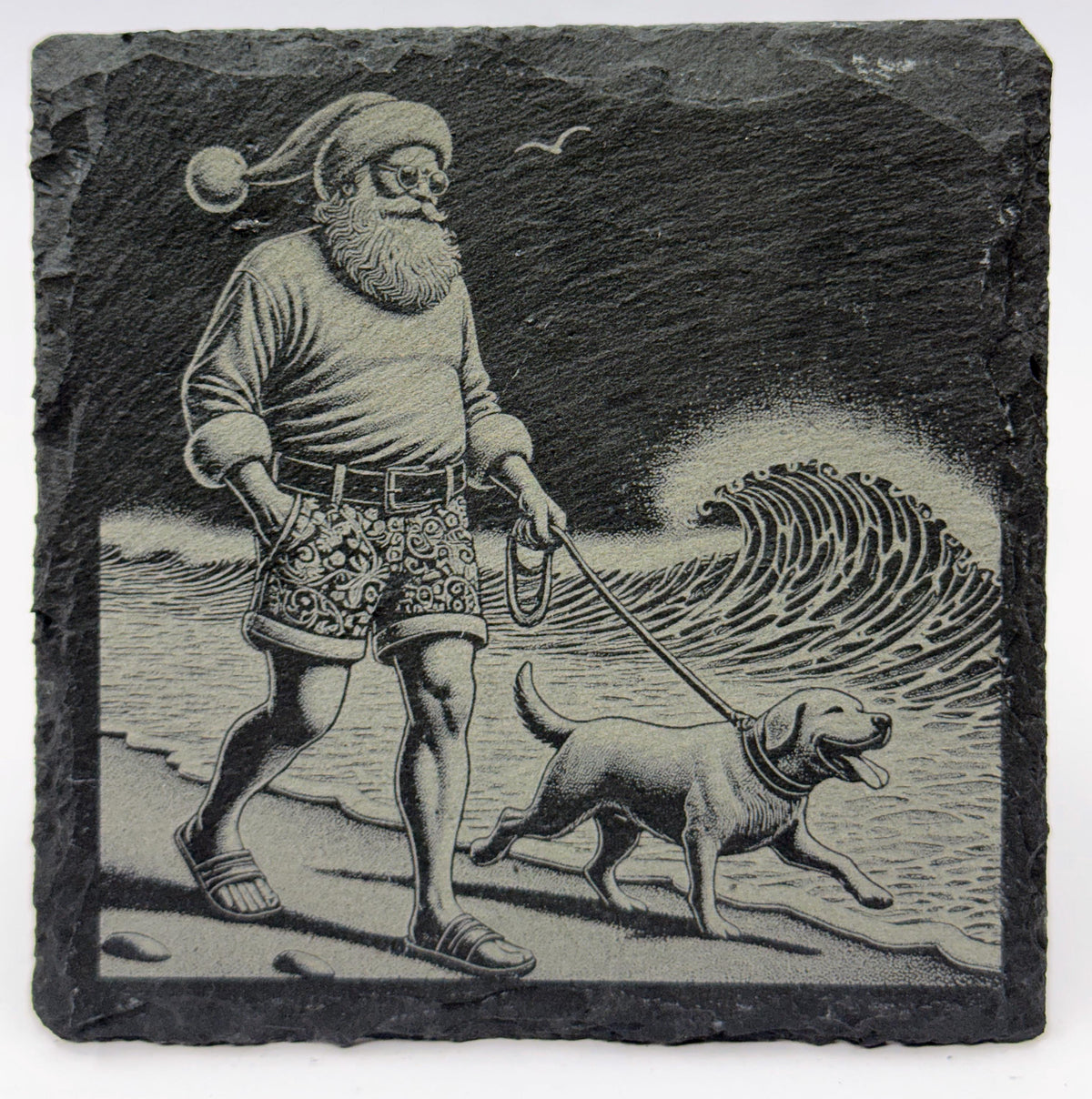Santa Tropical Vacation Set of 4 Laser Engraved Holiday Drink Coasters