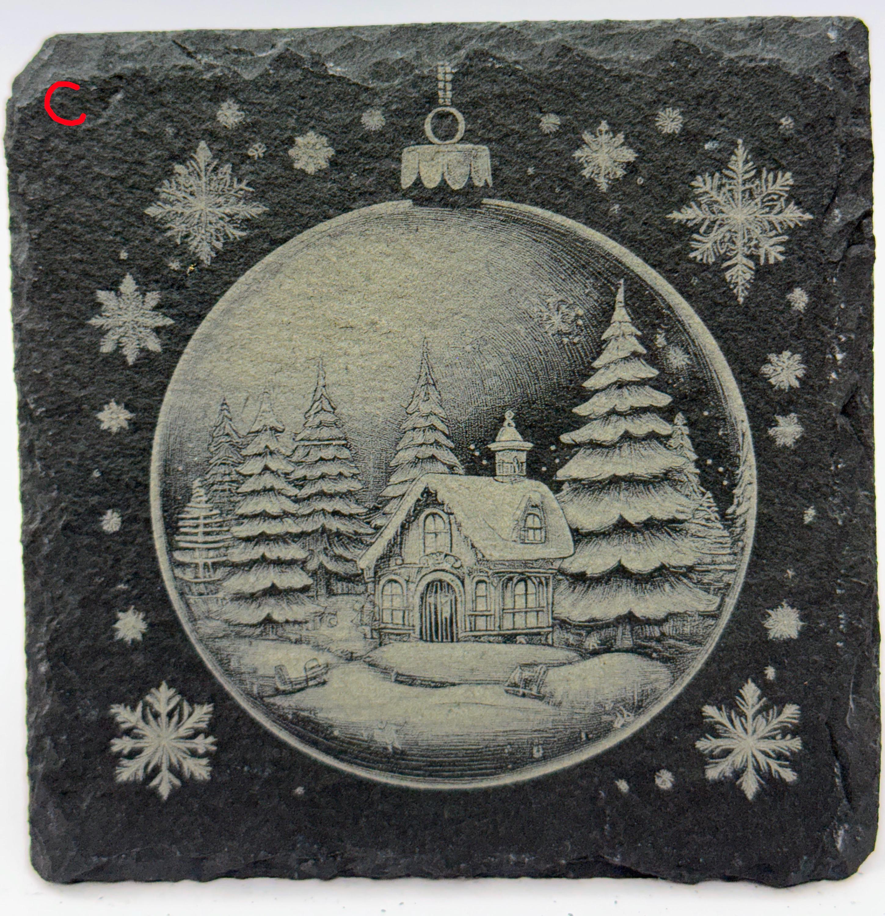 Christmas Ornament Slate Coasters – Santa, Reindeer, Snowman, Tree, Elf & Cabin – Pick Any 4